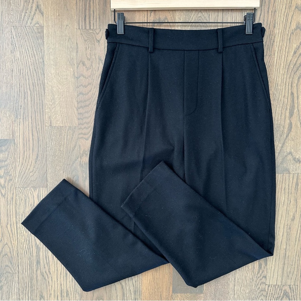 Vince Wool Blend High Waist Pleated Flannel High Waist Trouser in Black Medium